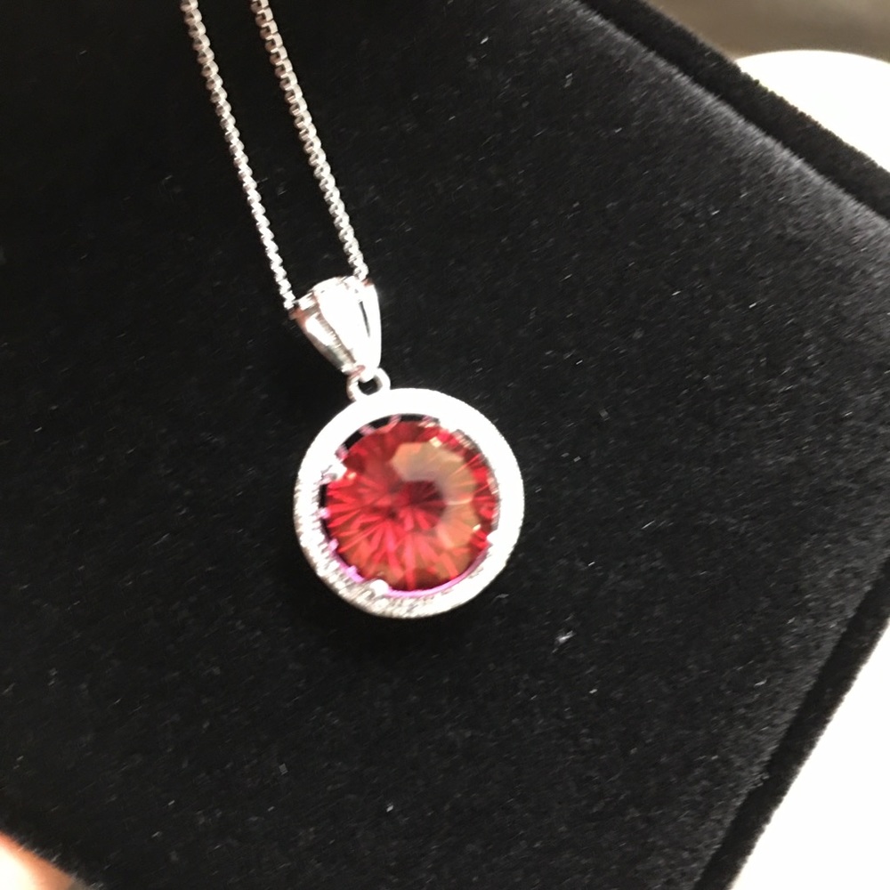Certified 11.5 CT Red Topaz Ring Necklace Set RARE - Picture 12 of 17